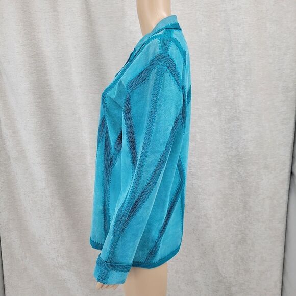 IDI by Matthew Y2K Turquoise Patchwork Suede Jacket Cardigan Women's Size Large - Picture 2 of 16